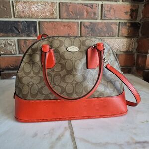 Coach Monogram handbag shoulder bag orange strap
